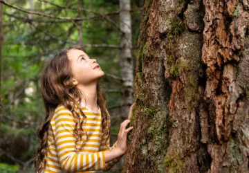 fille au contact arbre